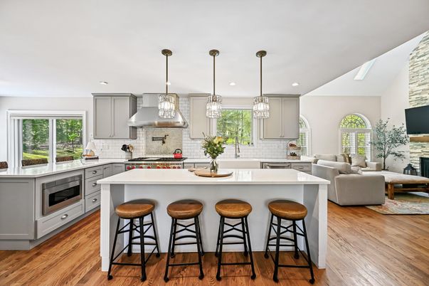 Interior, Kitchen, Living room, Pendant Lights, Recessed Lighting, Stainless Steel Appliances, Wood Texture Flooring