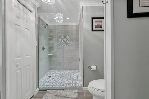 Bathroom, Glass Shower, Interior, Recessed Lighting