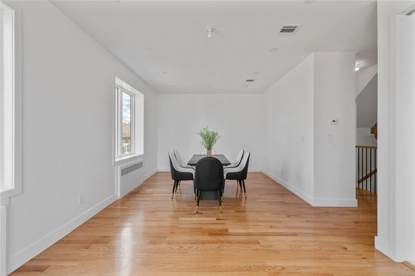 Dining room, Interior, Recessed Lighting, Wood Texture Flooring