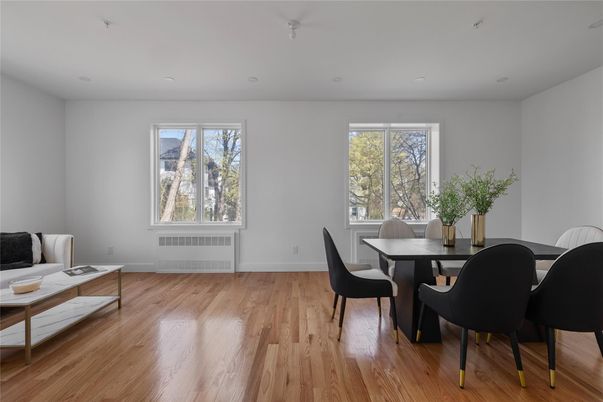 Dining room, Interior, Recessed Lighting, Wood Texture Flooring