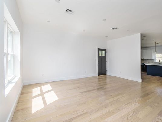 Empty room, Interior, Kitchen, Pendant Lights, Recessed Lighting, Wood Texture Flooring