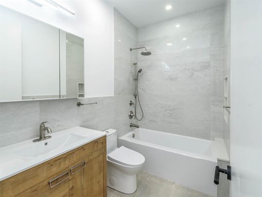 Bathroom, Glass Shower, Interior, Marble Walls, Recessed Lighting