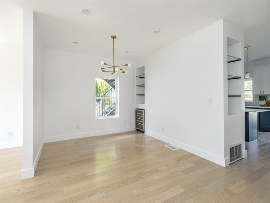Empty room, Interior, Pendant Lights, Recessed Lighting, Wood Texture Flooring