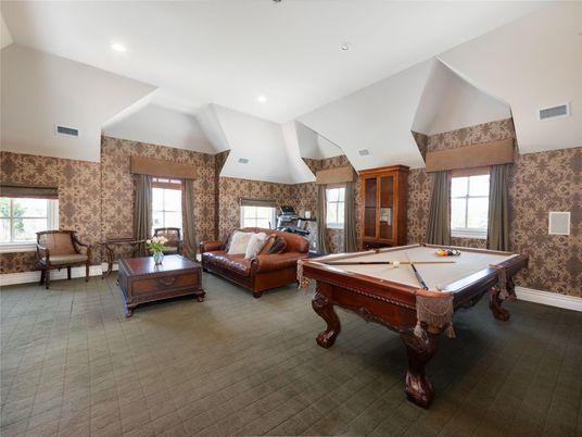 Billiard Table, Game Room, Interior, Living room, Recessed Lighting, Stone Walls