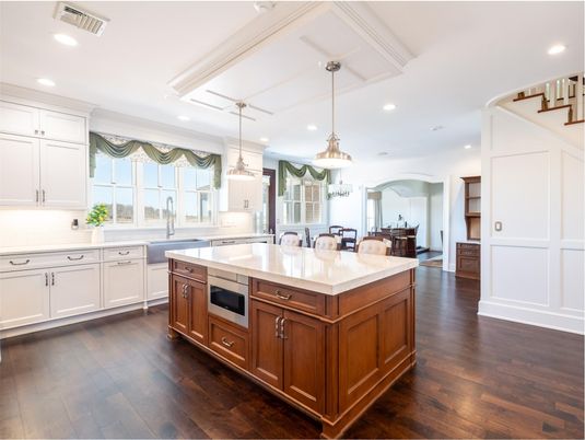Interior, Kitchen, Pendant Lights, Recessed Lighting, Wood Texture Flooring