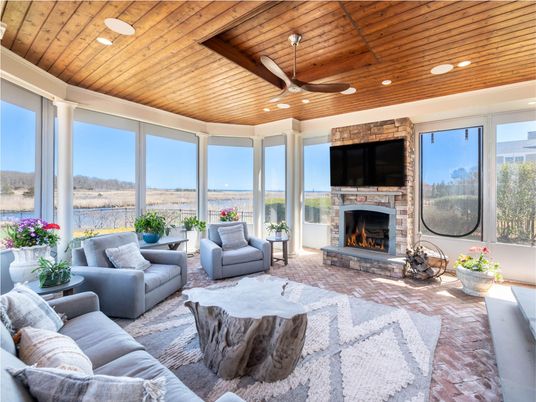 Fireplace, Interior, Living room, Recessed Lighting, Wooden Ceilings
