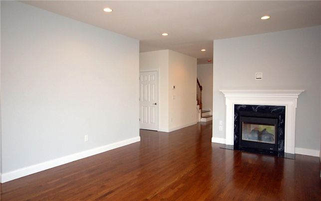 Empty room, Fireplace, Interior, Recessed Lighting, Wood Texture Flooring