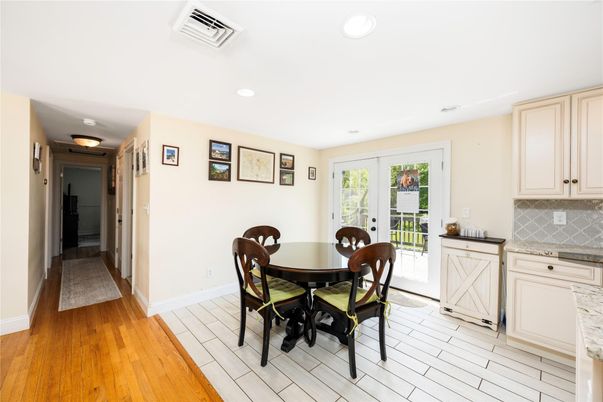 Dining room, Interior, Recessed Lighting, Wood Texture Flooring