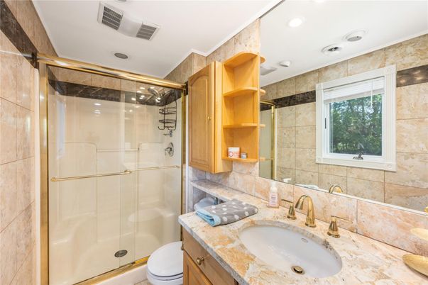 Bathroom, Glass Shower, Interior, Recessed Lighting