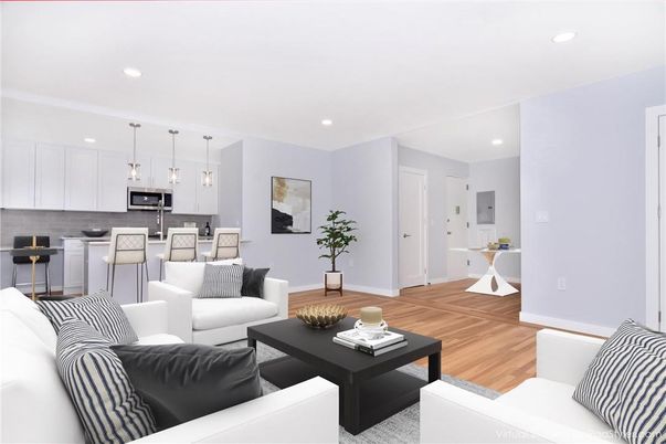 Interior, Kitchen, Living room, Pendant Lights, Recessed Lighting, Stainless Steel Appliances, Wood Texture Flooring