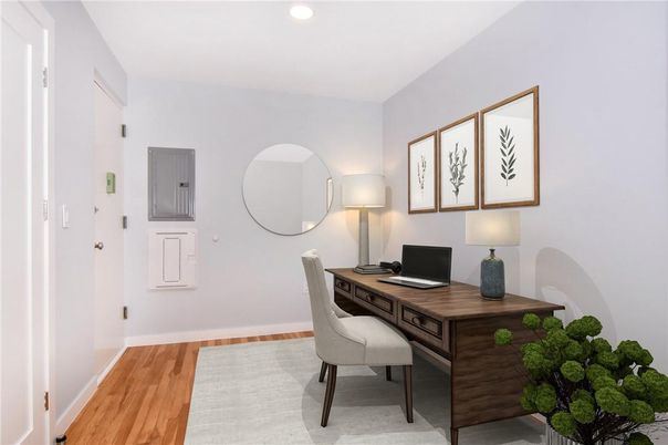 Home Office, Interior, Recessed Lighting, Wood Texture Flooring