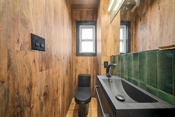 Bathroom, Interior, Wood Texture Flooring, Wooden Walls