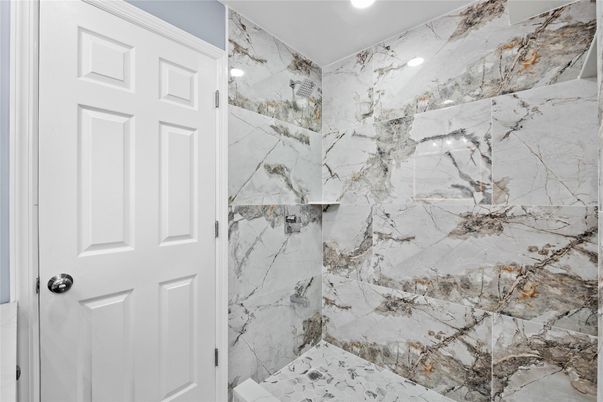 Bathroom, Interior, Marble Walls, Recessed Lighting