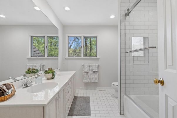 Bathroom, Dual Sink Vanities, Glass Shower, Interior, Recessed Lighting
