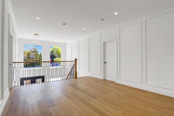 Fireplace, Interior, Pendant Lights, Recessed Lighting, Wood Texture Flooring
