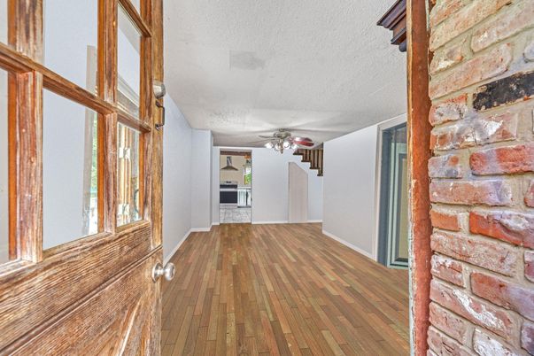 Interior, Stone Walls, Wood Texture Flooring