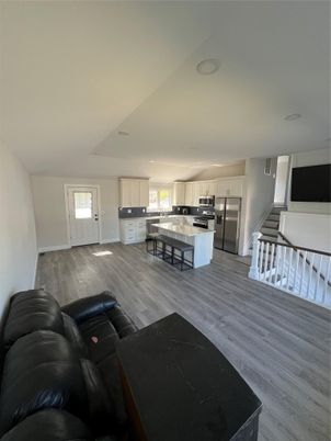 Interior, Kitchen, Living room, Recessed Lighting, Stainless Steel Appliances, Wood Texture Flooring