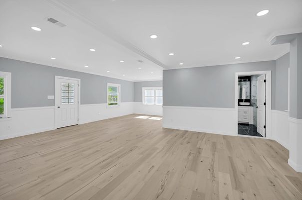 Empty room, Interior, Recessed Lighting, Wood Texture Flooring