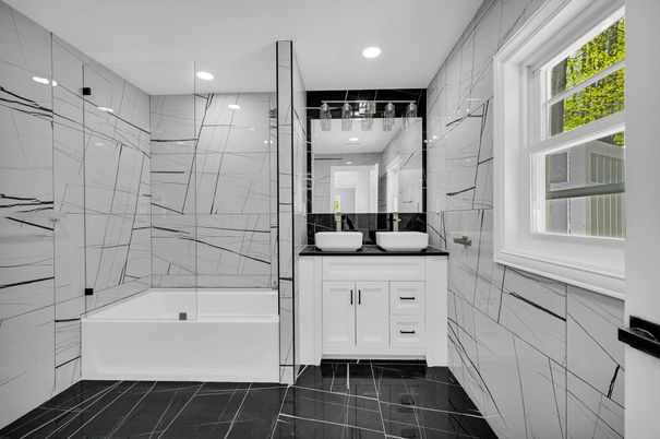 Bathroom, Interior, Marble Walls, Recessed Lighting