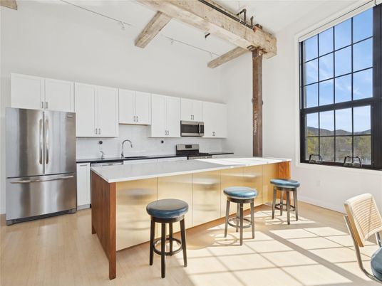 Interior, Kitchen, Stainless Steel Appliances, Wooden Beams, Wood Texture Flooring