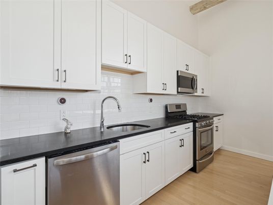 Interior, Kitchen, Stainless Steel Appliances, Wood Texture Flooring