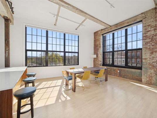 Home Office, Interior, Stone Walls, Wooden Beams, Wood Texture Flooring
