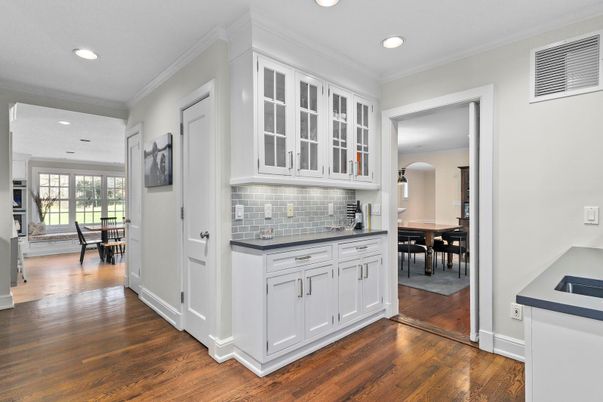 Dining room, Interior, Recessed Lighting, Wood Texture Flooring