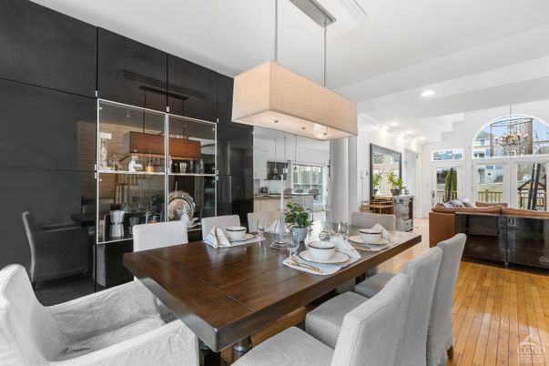Dining room, Interior, Pendant Lights, Recessed Lighting, Wood Texture Flooring