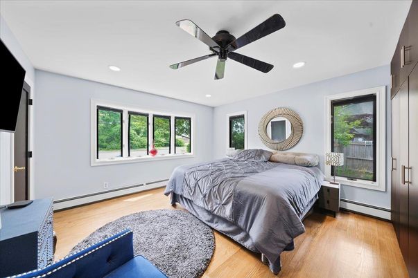 Bedroom, Interior, Recessed Lighting, Wood Texture Flooring