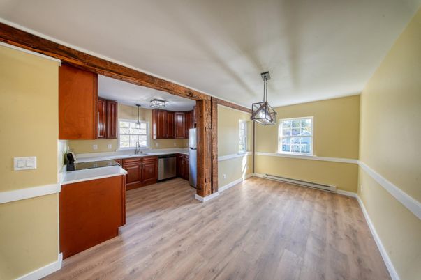 Interior, Kitchen, Pendant Lights, Wood Texture Flooring