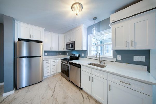 Interior, Kitchen, Marble, Pendant Lights, Stainless Steel Appliances