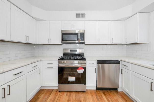 Interior, Kitchen, Stainless Steel Appliances, Wood Texture Flooring