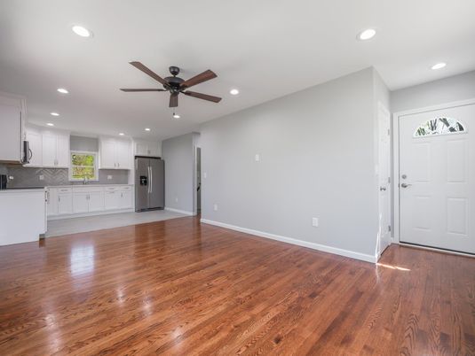 Empty room, Interior, Kitchen, Recessed Lighting, Wood Texture Flooring