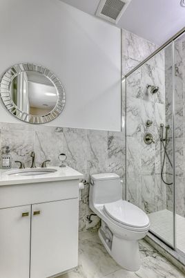 Bathroom, Glass Shower, Interior, Marble, Marble Walls
