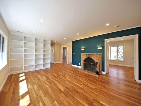 Empty room, Fireplace, Interior, Recessed Lighting, Wood Texture Flooring