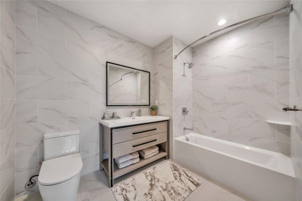 Bathroom, Interior, Marble Walls, Recessed Lighting