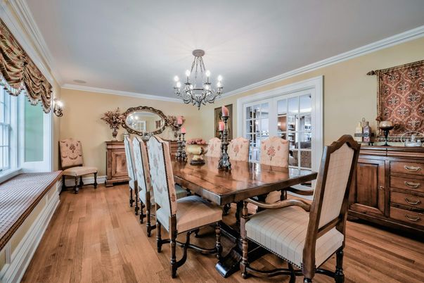 Chandelier, Dining room, Interior, Wood Texture Flooring