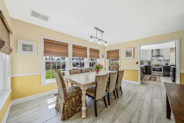 Dining room, Interior, Kitchen, Pendant Lights, Wood Texture Flooring