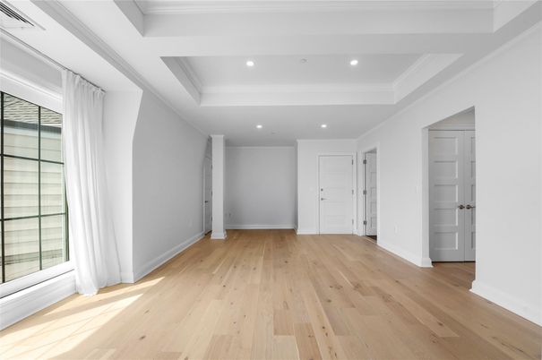Empty room, Interior, Recessed Lighting, Wood Texture Flooring