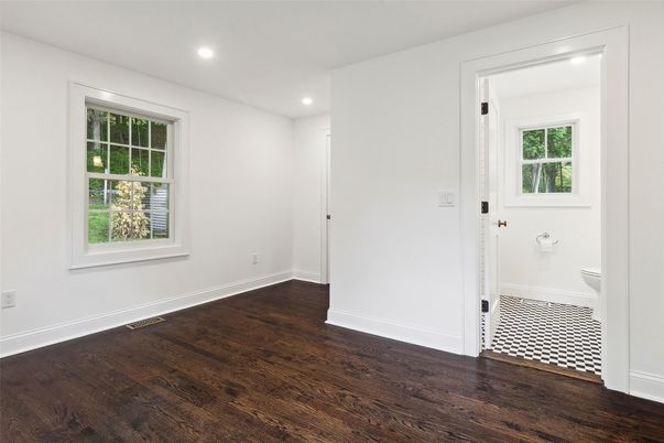 Bathroom, Empty room, Interior, Recessed Lighting, Wood Texture Flooring