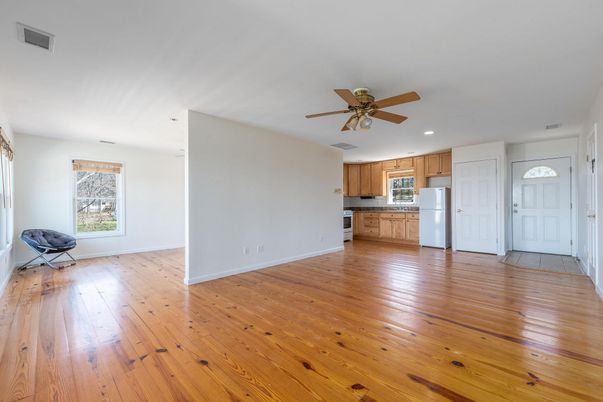 Empty room, Interior, Kitchen, Recessed Lighting, Wood Texture Flooring
