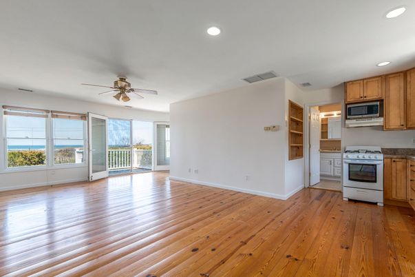 Empty room, Interior, Kitchen, Recessed Lighting, Wood Texture Flooring