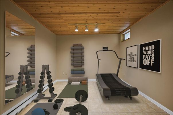 Fitness Equipment, Interior, Wooden Ceilings