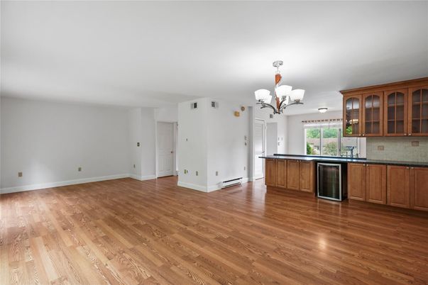 Chandelier, Empty room, Interior, Kitchen, Wood Texture Flooring