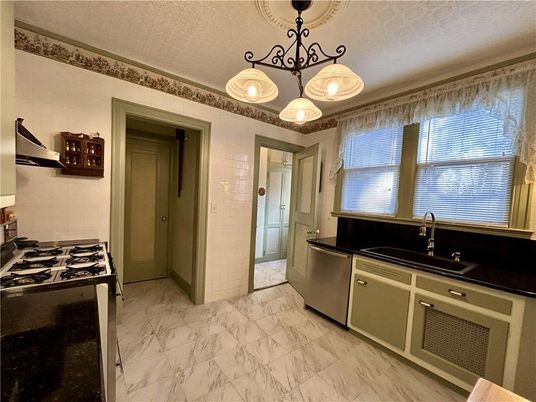 Interior, Kitchen, Marble, Pendant Lights, Stainless Steel Appliances