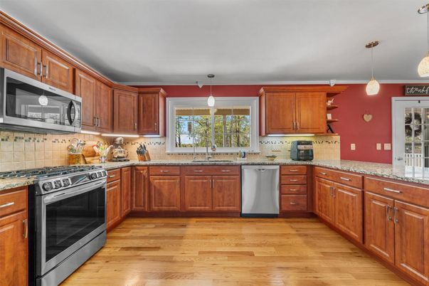 Interior, Kitchen, Pendant Lights, Stainless Steel Appliances, Wood Texture Flooring
