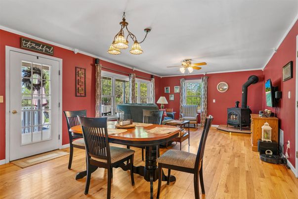 Dining room, Fireplace, Interior, Living room, Wood Texture Flooring