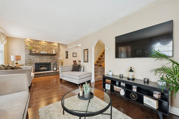 Fireplace, Interior, Living room, Stone Walls, Wood Texture Flooring