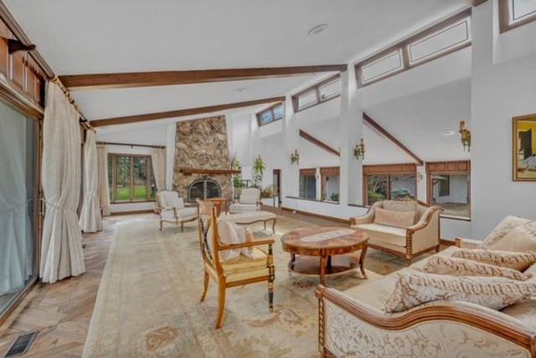 Fireplace, Interior, Living room, Recessed Lighting, Wooden Beams, Wood Texture Flooring
