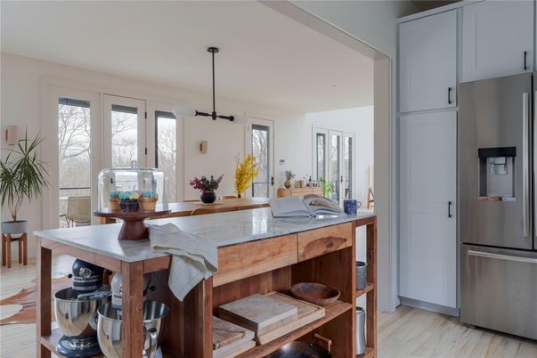 Interior, Kitchen, Pendant Lights, Stainless Steel Appliances, Wood Texture Flooring